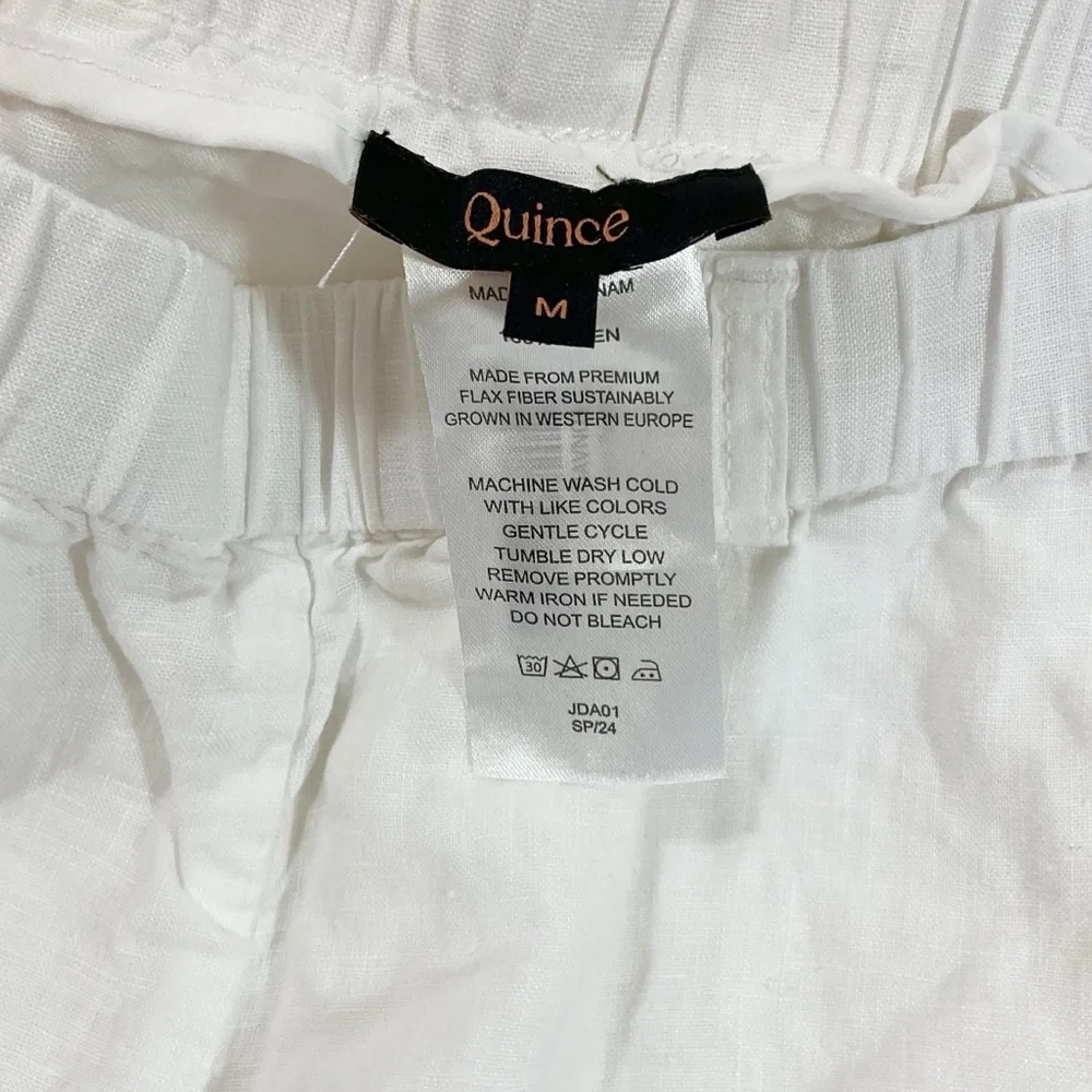 Quince European White Linen Hi-Rise Pull On Ankle Pants